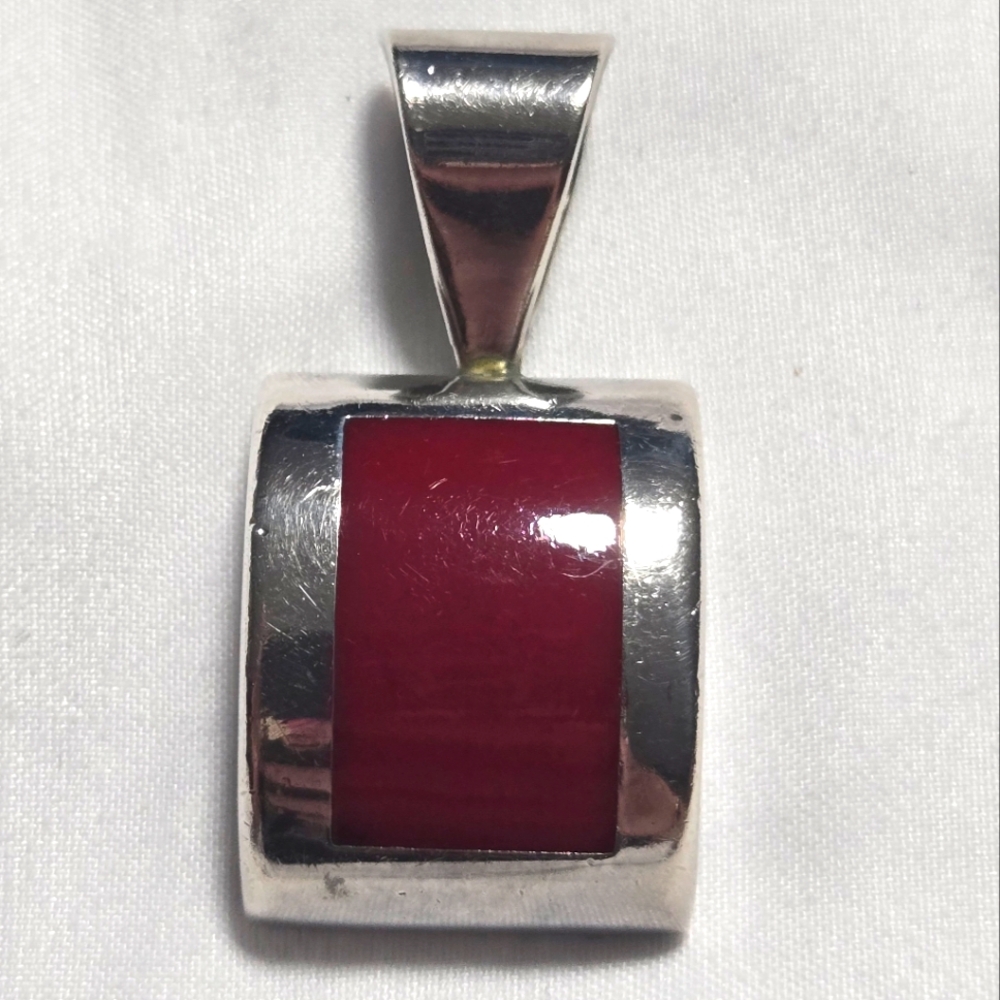 Elegant Sterling Silver and Red Pendant Mexico 925
